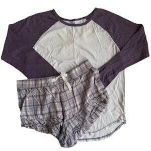 UGG Aniyah Knit Short Pajama Set - Purple Plaid Ruffle Hem Shorts - Size Small